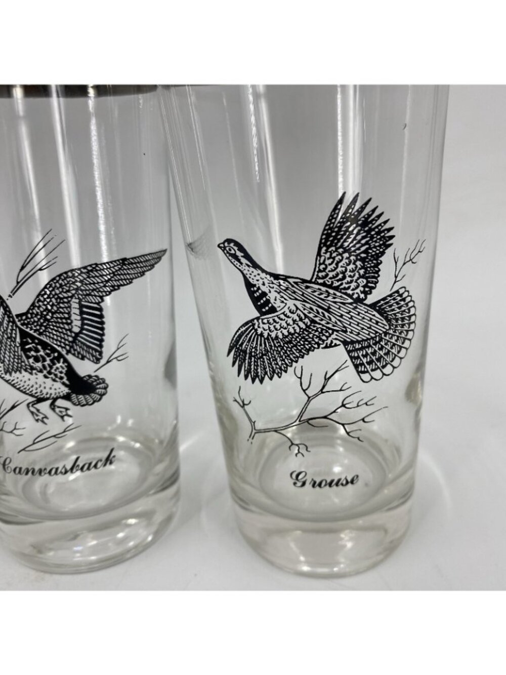 Lot 4 Richard Bishop Game Birds Waterfowl HighBall Glasses Silver Rim Vtg - Picture 5 of 7
